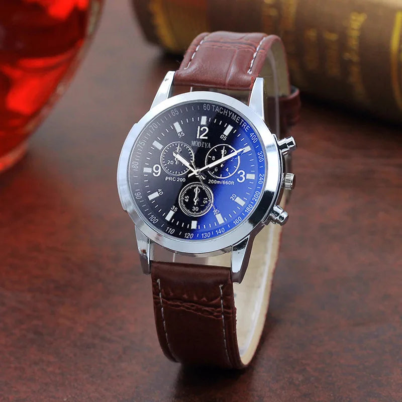 Men Quartz Watch Top Brand Fashion Featured Three Eyes Watch Quartz Men's Watch Leather Belt Men's Black White Glass Belt Men by eprolo