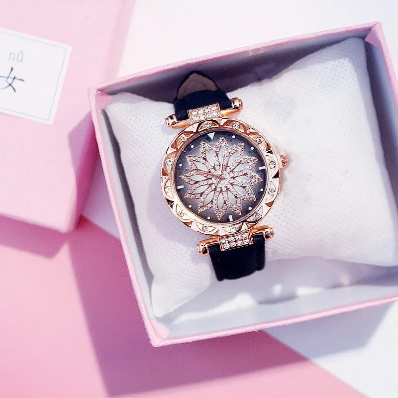 Women Starry Sky Watch Luxury Rose Gold Diamond Watches Ladies Casual Leather Band Quartz Wristwatch Female Clock zegarek damski by eprolo