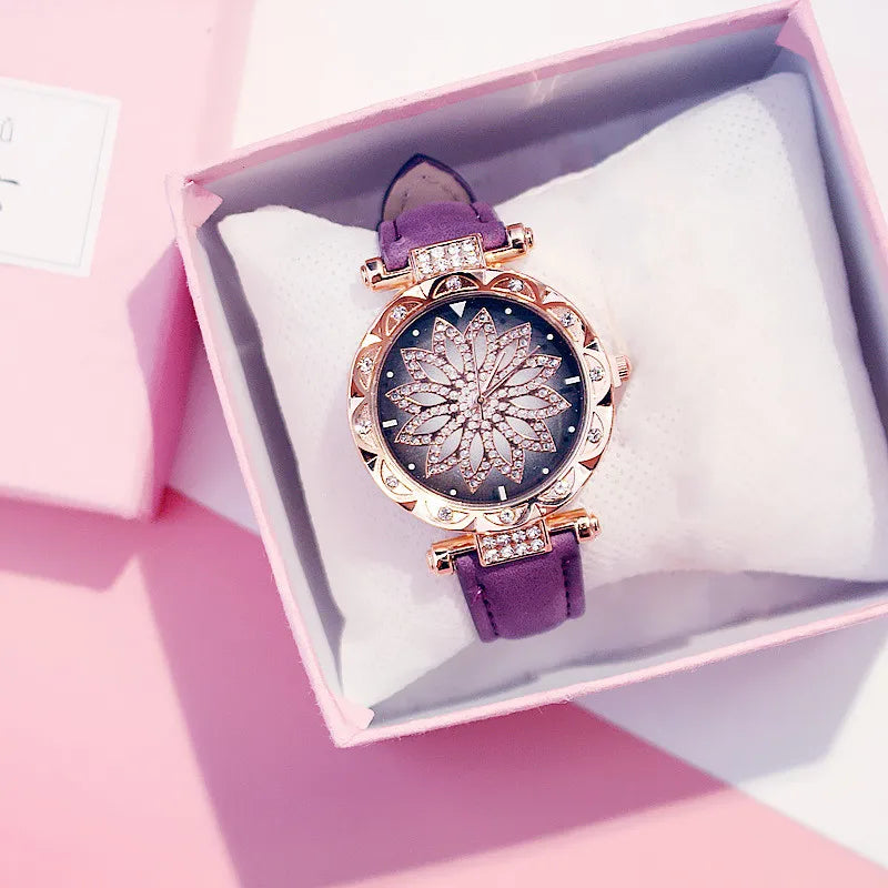 Women Starry Sky Watch Luxury Rose Gold Diamond Watches Ladies Casual Leather Band Quartz Wristwatch Female Clock zegarek damski by eprolo