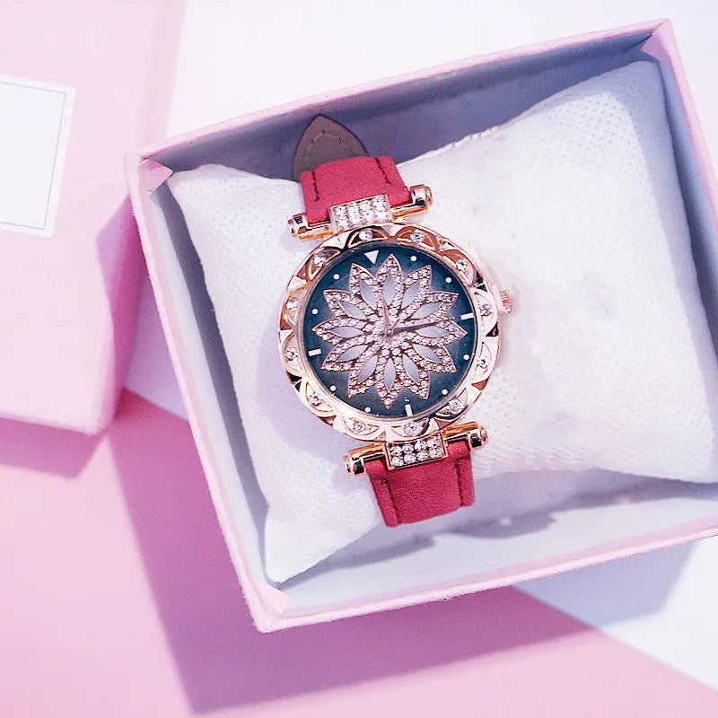 Women Starry Sky Watch Luxury Rose Gold Diamond Watches Ladies Casual Leather Band Quartz Wristwatch Female Clock zegarek damski by eprolo