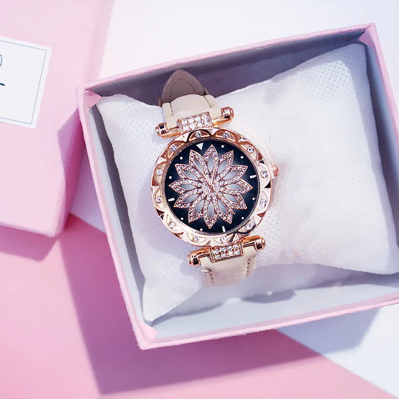 Women Starry Sky Watch Luxury Rose Gold Diamond Watches Ladies Casual Leather Band Quartz Wristwatch Female Clock zegarek damski by eprolo