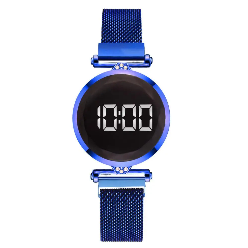 Luxury Digital Magnet Watches For Women Rose Gold Stainless Steel Dress LED Quartz Watch Female Clock Relogio Feminino Drop Ship by eprolo