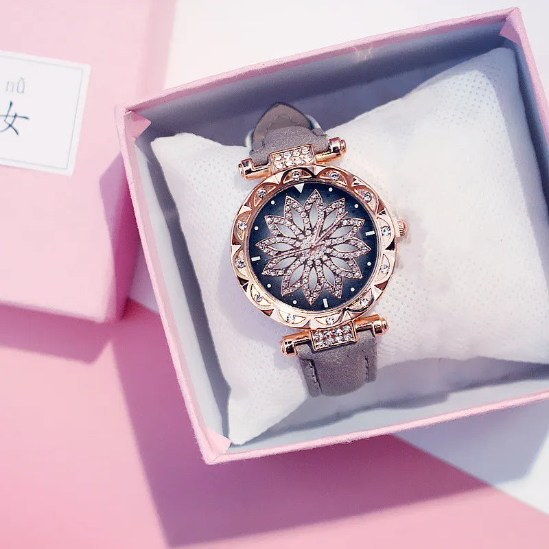 Women Starry Sky Watch Luxury Rose Gold Diamond Watches Ladies Casual Leather Band Quartz Wristwatch Female Clock zegarek damski by eprolo