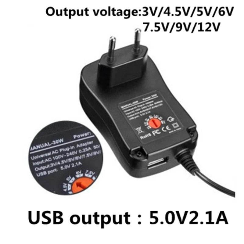 3V 4.5V 5V 6V 7.5V 9V 12V 2A 2.5A AC DC Adaptor Adjustable Power Adapter Universal Charger Supply for led light strip lamp 30W by My Store