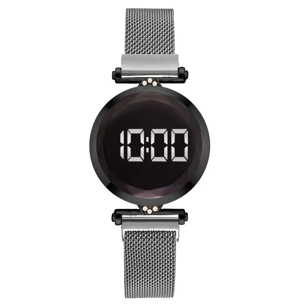 Luxury Digital Magnet Watches For Women Rose Gold Stainless Steel Dress LED Quartz Watch Female Clock Relogio Feminino Drop Ship by eprolo