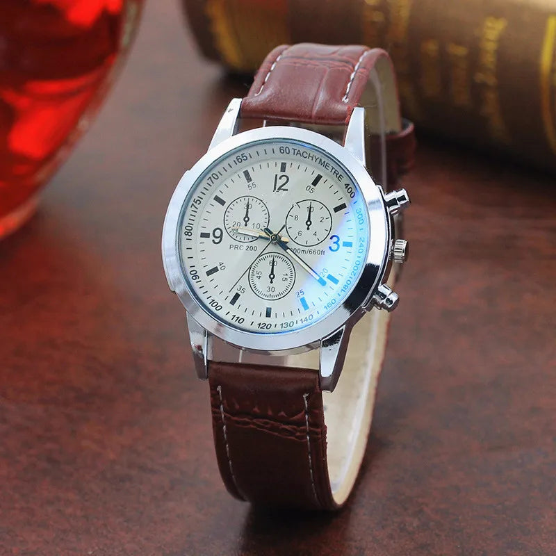 Men Quartz Watch Top Brand Fashion Featured Three Eyes Watch Quartz Men's Watch Leather Belt Men's Black White Glass Belt Men by eprolo
