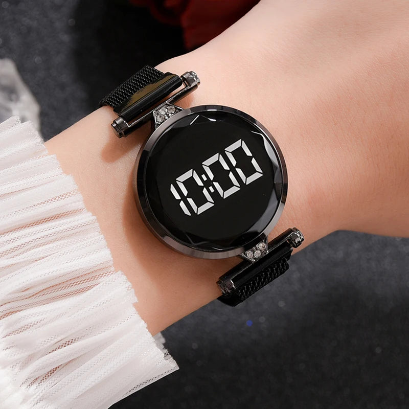 Luxury Digital Magnet Watches For Women Rose Gold Stainless Steel Dress LED Quartz Watch Female Clock Relogio Feminino Drop Ship by eprolo