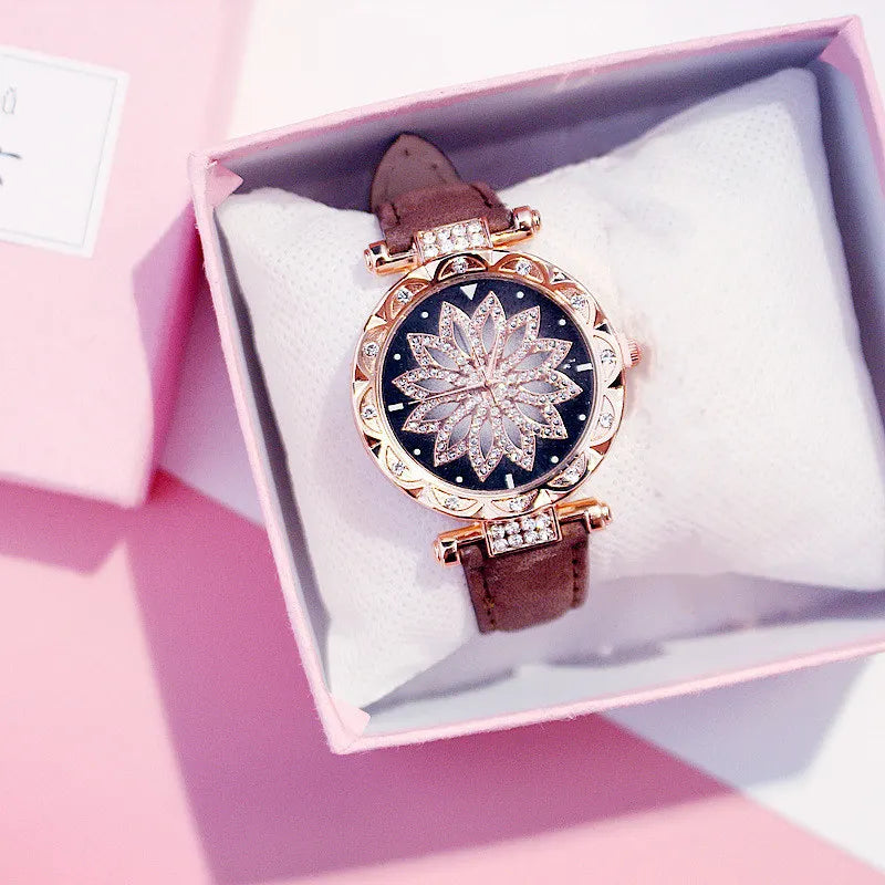 Women Starry Sky Watch Luxury Rose Gold Diamond Watches Ladies Casual Leather Band Quartz Wristwatch Female Clock zegarek damski by eprolo