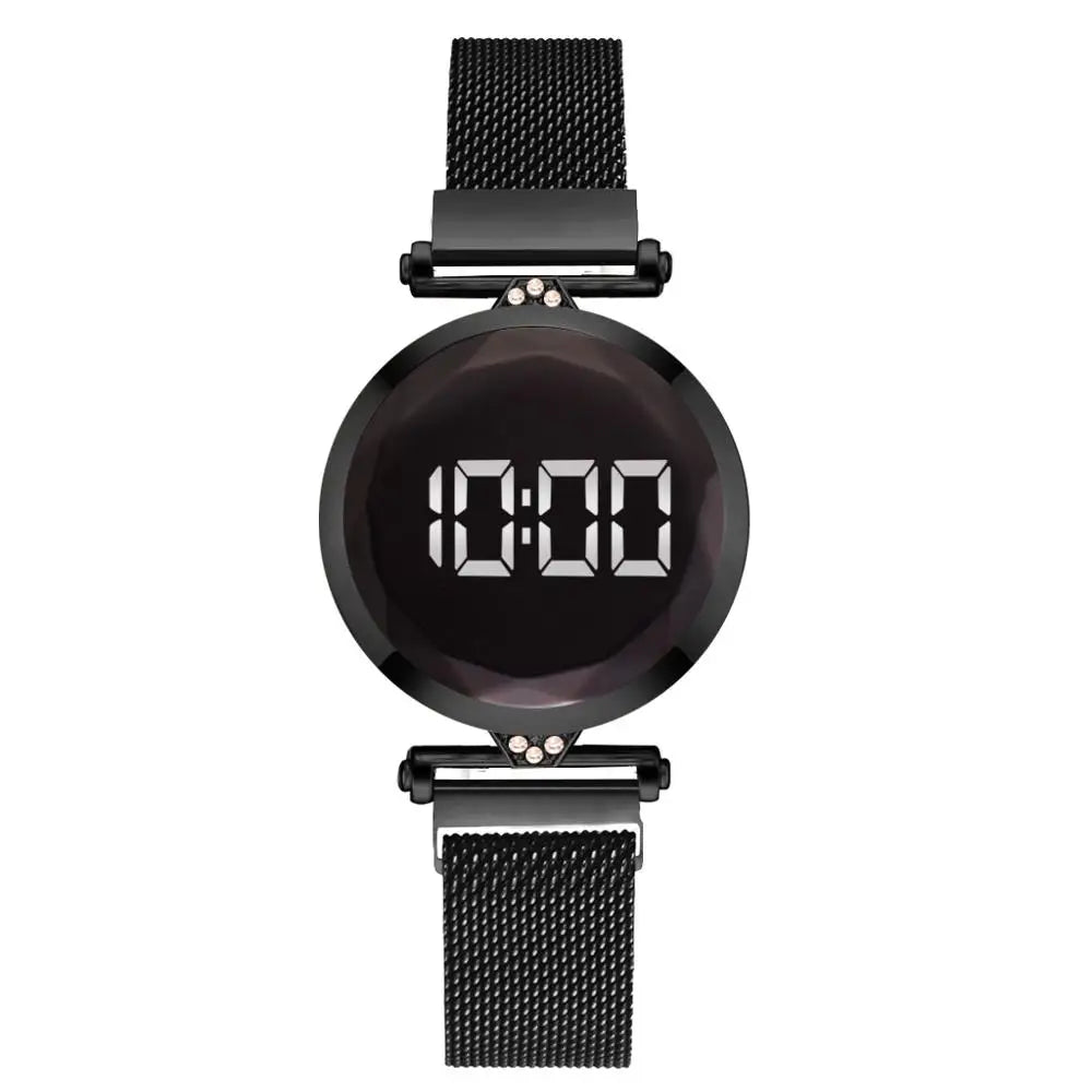 Luxury Digital Magnet Watches For Women Rose Gold Stainless Steel Dress LED Quartz Watch Female Clock Relogio Feminino Drop Ship by eprolo