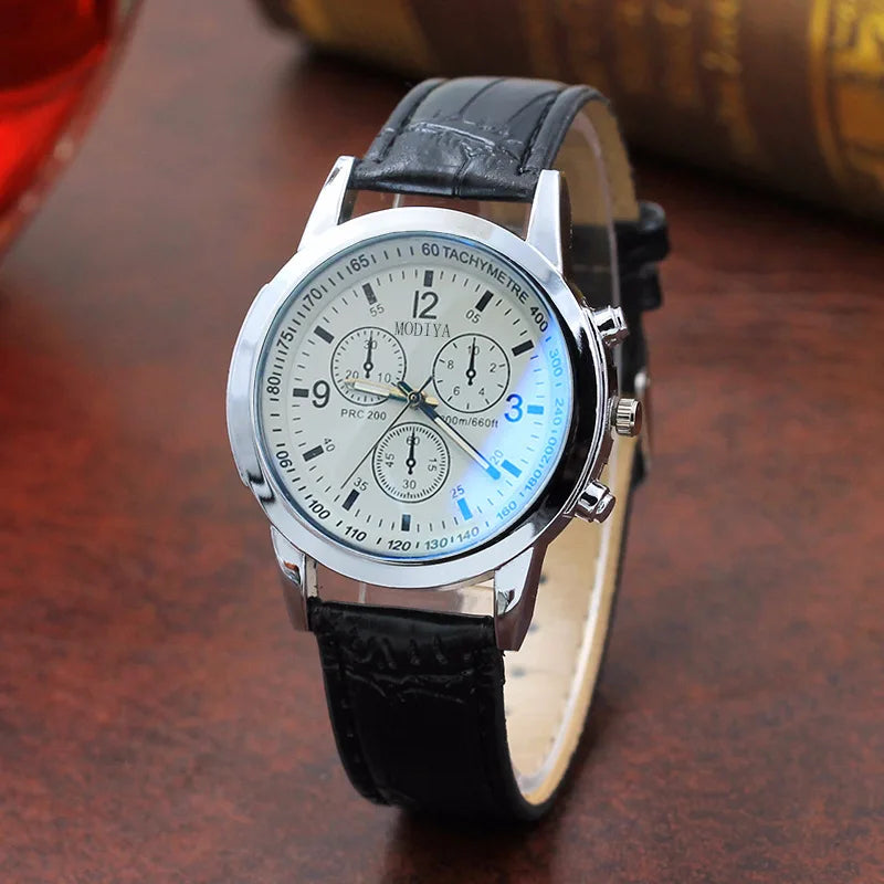 Men Quartz Watch Top Brand Fashion Featured Three Eyes Watch Quartz Men's Watch Leather Belt Men's Black White Glass Belt Men by eprolo