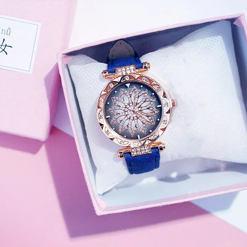 Women Starry Sky Watch Luxury Rose Gold Diamond Watches Ladies Casual Leather Band Quartz Wristwatch Female Clock zegarek damski by eprolo