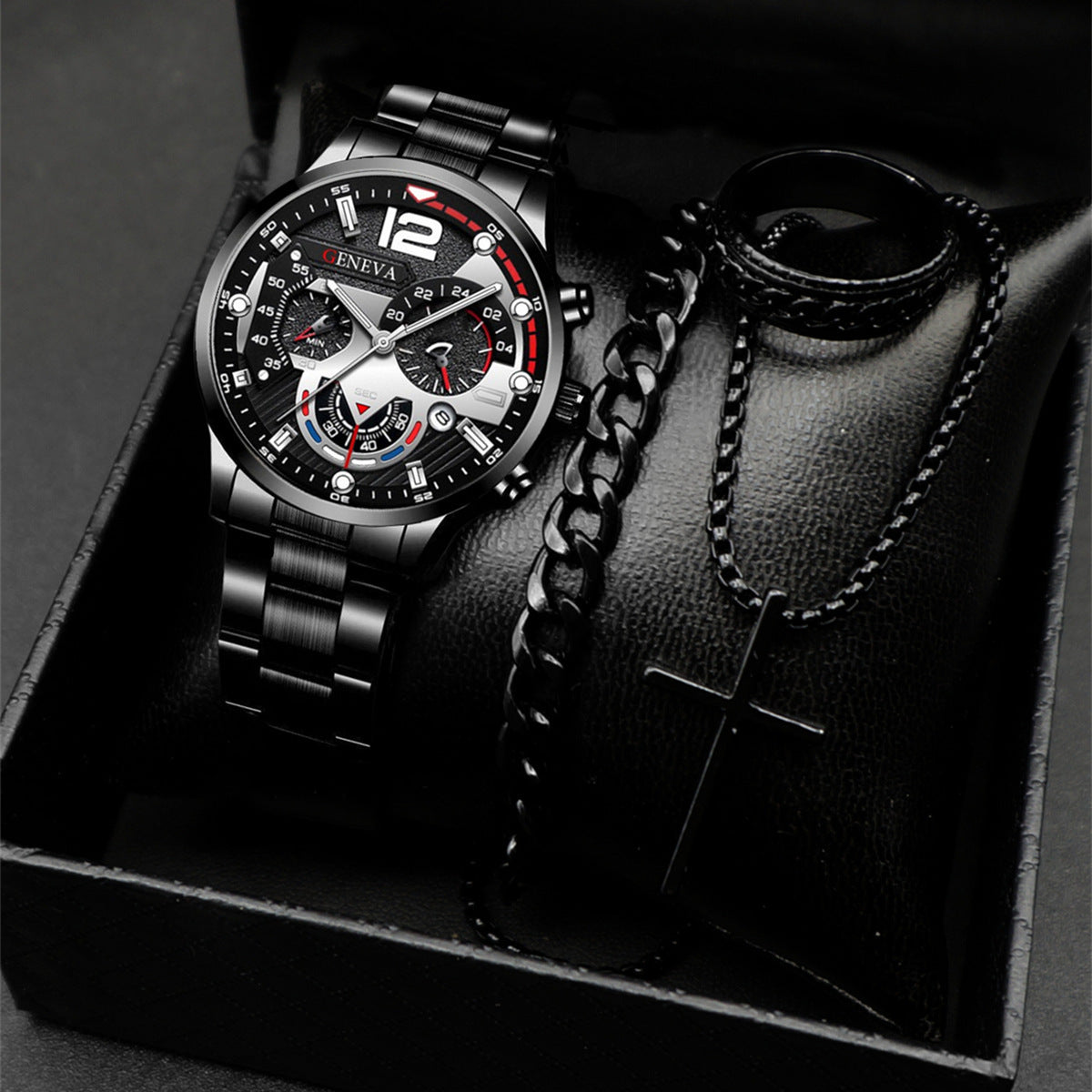Popular classic fashion men's calendar watch wholesale sports steel band watch watch business cross-border set combination