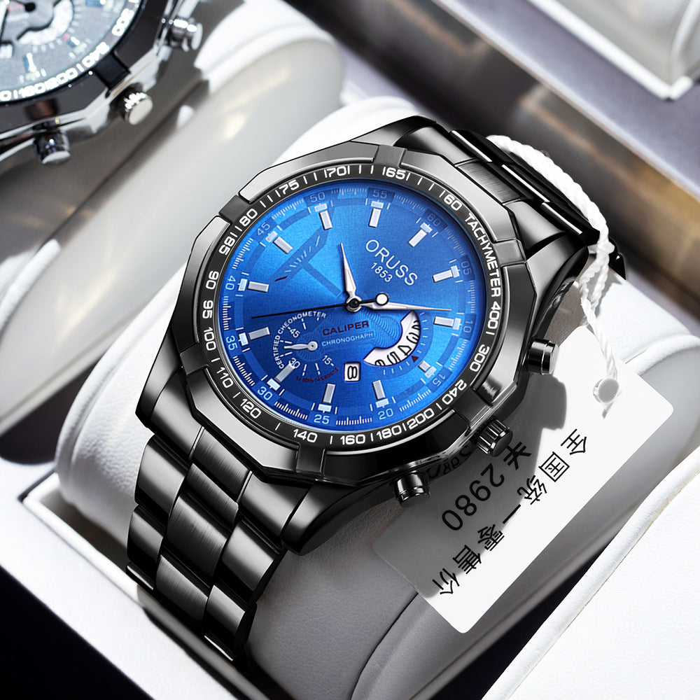 A drop shipping automatic movement watch men's calendar waterproof luminous non-mechanical watch large dial cross-border new