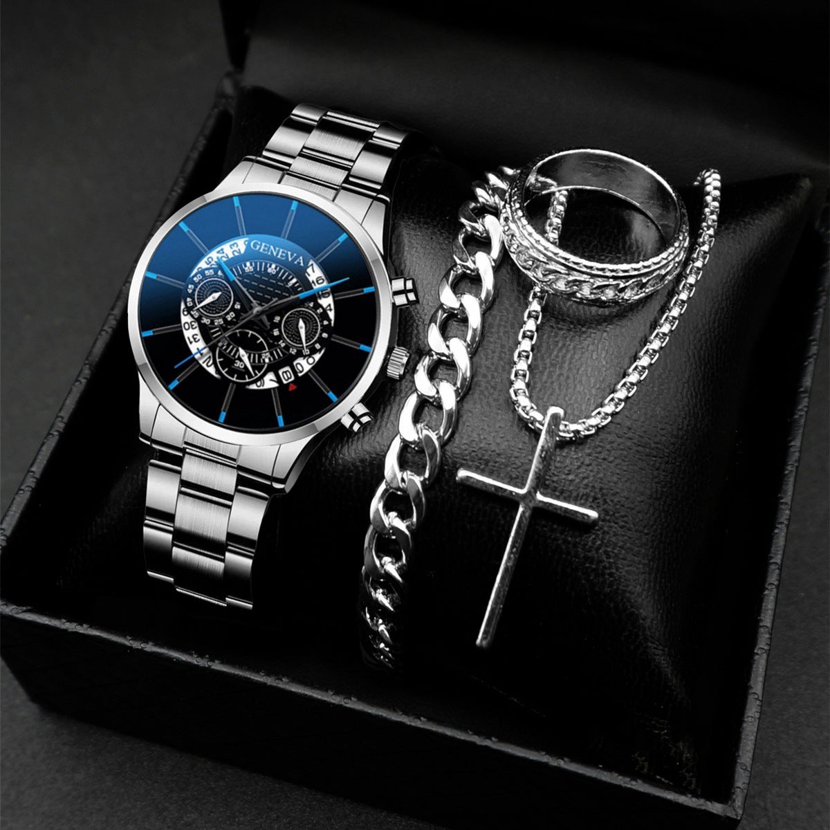 Popular classic fashion men's calendar watch wholesale sports steel band watch watch business cross-border set combination