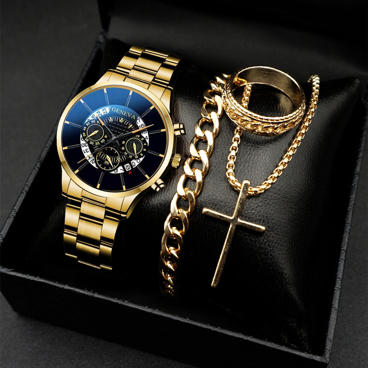 Popular classic fashion men's calendar watch wholesale sports steel band watch watch business cross-border set combination