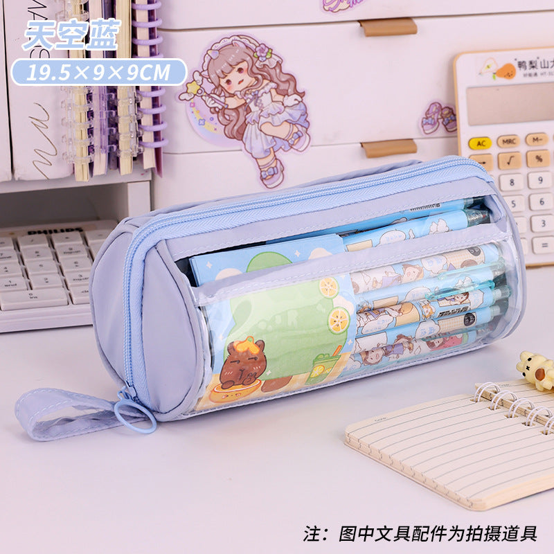 School opening season cylinder transparent pencil case, high-value multi-functional pencil case for primary and secondary school students, large-capacity stationery box by My Store