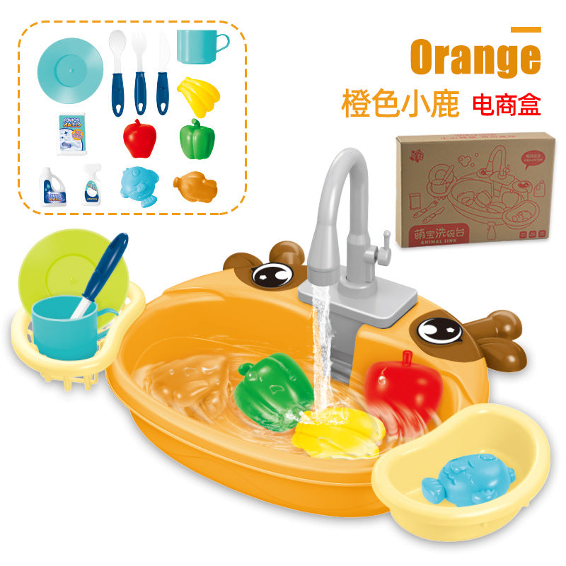 Children's play home cartoon electric dishwasher, circulating water, kitchen sink, electric dishwasher, water play toys