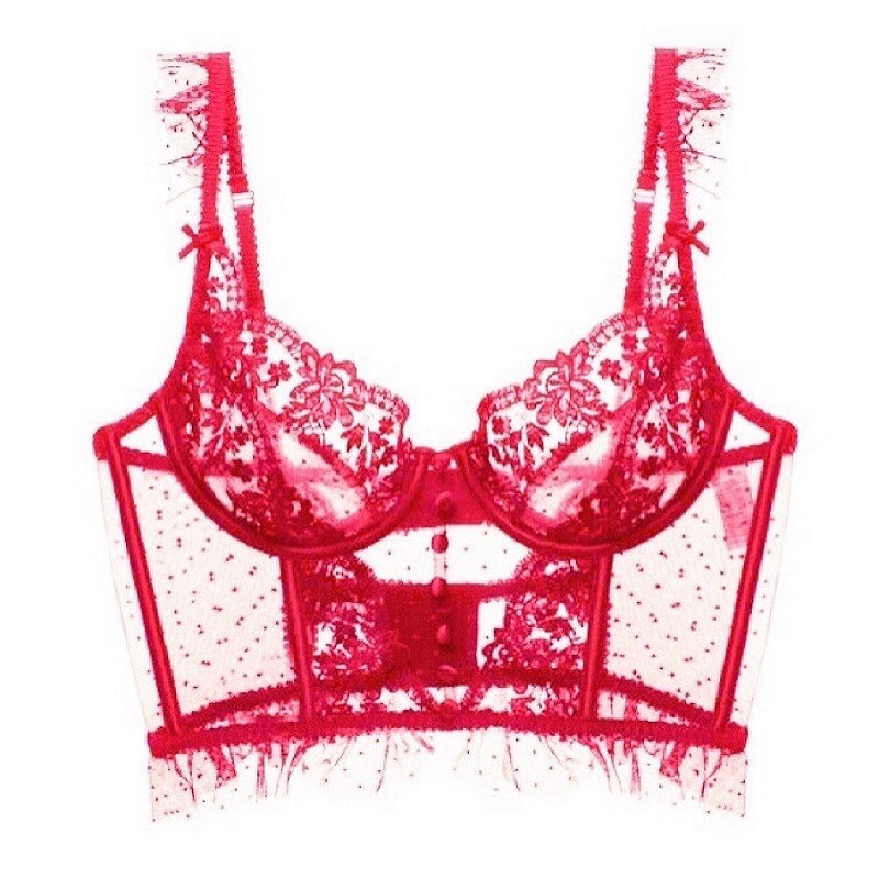French style corset with steel ring ultra-thin big breasts show small gathered fishbone corset embroidered lace sexy bra by My Store