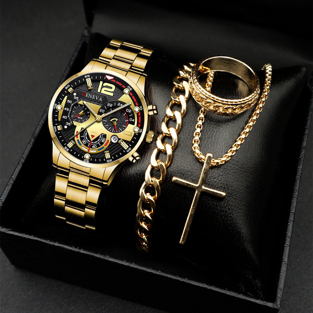 Popular classic fashion men's calendar watch wholesale sports steel band watch watch business cross-border set combination