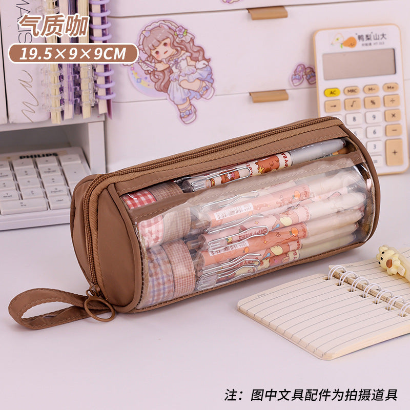 School opening season cylinder transparent pencil case, high-value multi-functional pencil case for primary and secondary school students, large-capacity stationery box by My Store
