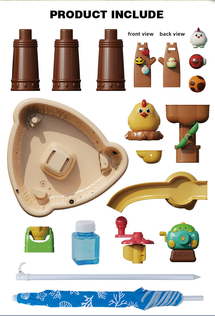 Children's beach play toys Seaside water play table with parasol Outdoor chicken play in the water and sand set by My Store