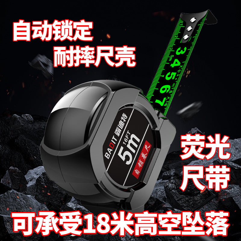 A piece of steel tape measure 3 meters, 5 meters, 7.5 meters, 10 meters accuracy measurement, widening and thickening fluorescent self-locking steel tape measure by My Store
