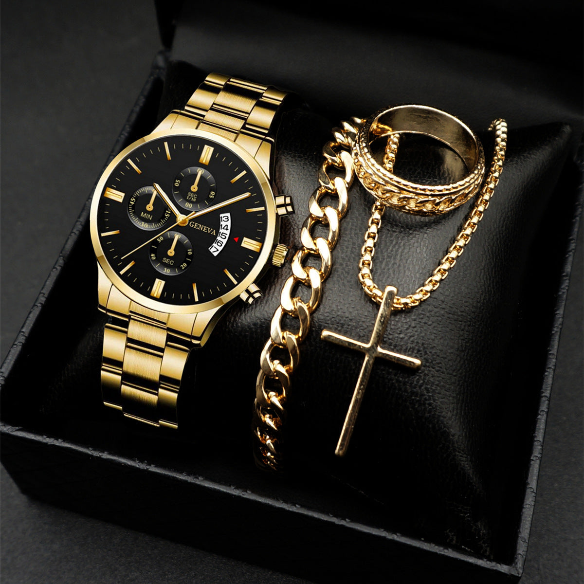 Popular classic fashion men's calendar watch wholesale sports steel band watch watch business cross-border set combination