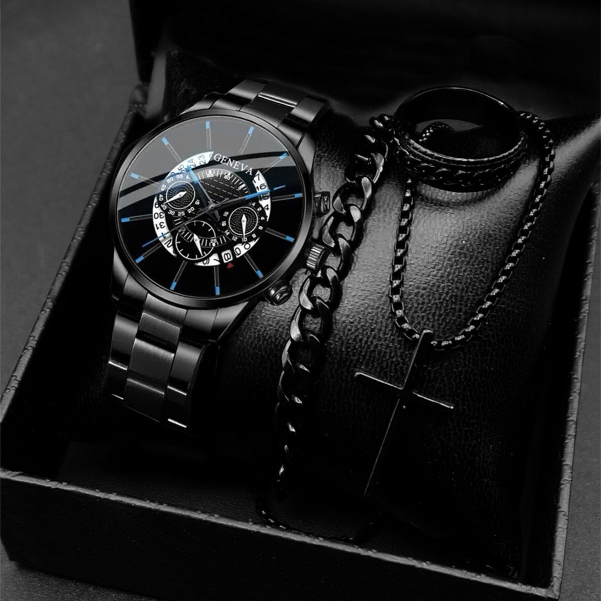 Popular classic fashion men's calendar watch wholesale sports steel band watch watch business cross-border set combination