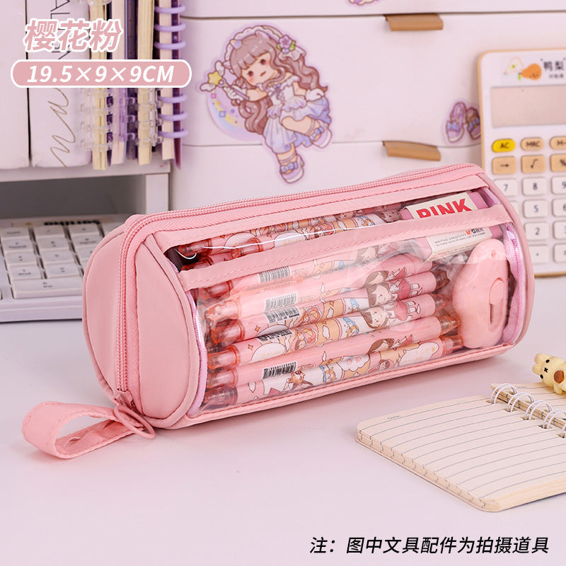 School opening season cylinder transparent pencil case, high-value multi-functional pencil case for primary and secondary school students, large-capacity stationery box by My Store