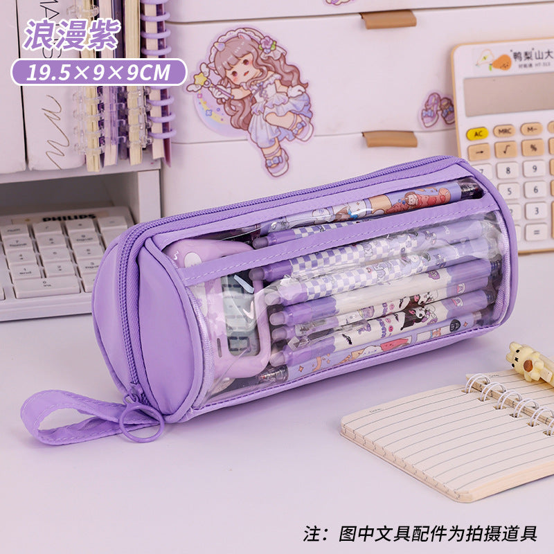 School opening season cylinder transparent pencil case, high-value multi-functional pencil case for primary and secondary school students, large-capacity stationery box by My Store