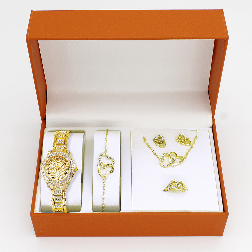 Wristwatch Bracelet Set High Value Watches Women's 5-Piece Set Stylish Quartz Watch Women's Watches