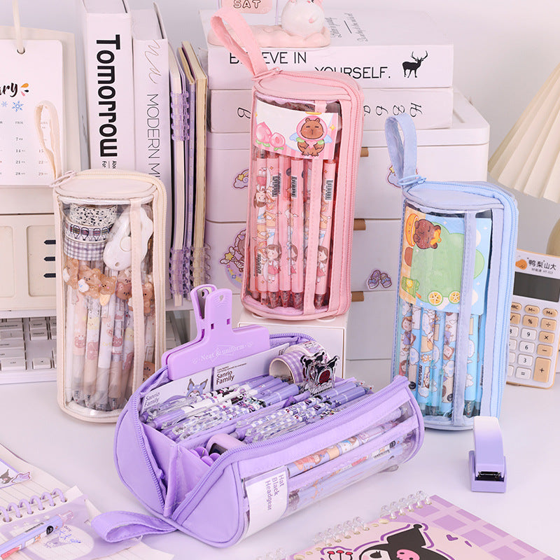 School opening season cylinder transparent pencil case, high-value multi-functional pencil case for primary and secondary school students, large-capacity stationery box by My Store
