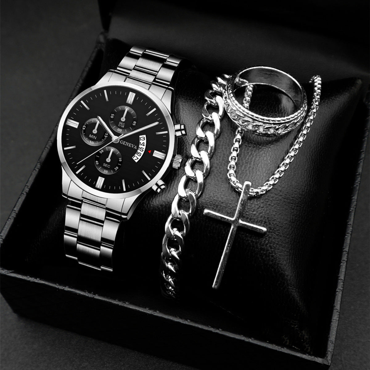 Popular classic fashion men's calendar watch wholesale sports steel band watch watch business cross-border set combination