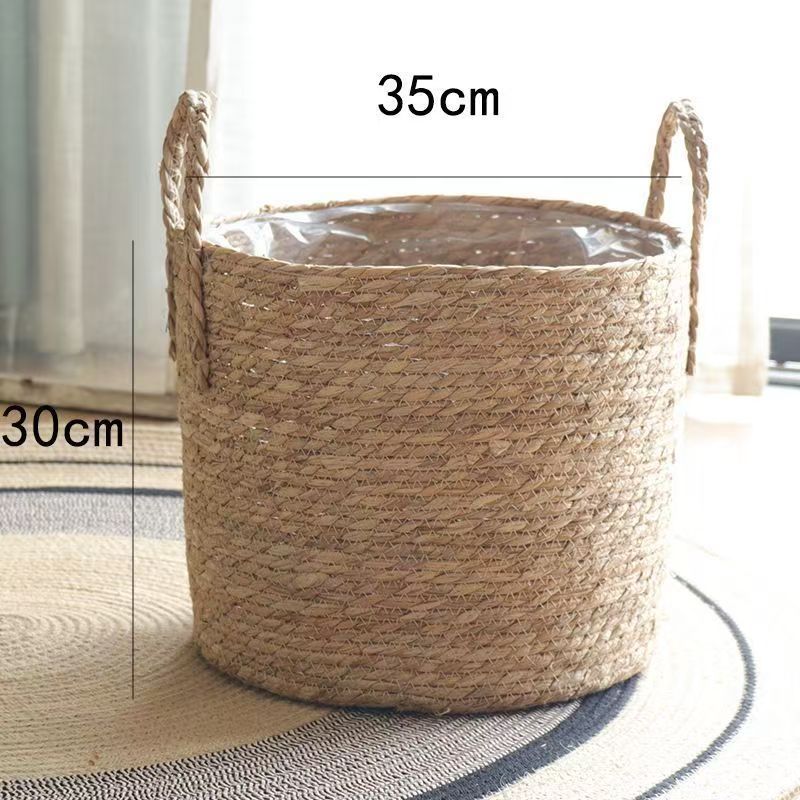 Nordic rattan straw flower pot simple woven flower basket green plant decoration large pot set living room balcony floor flower vase