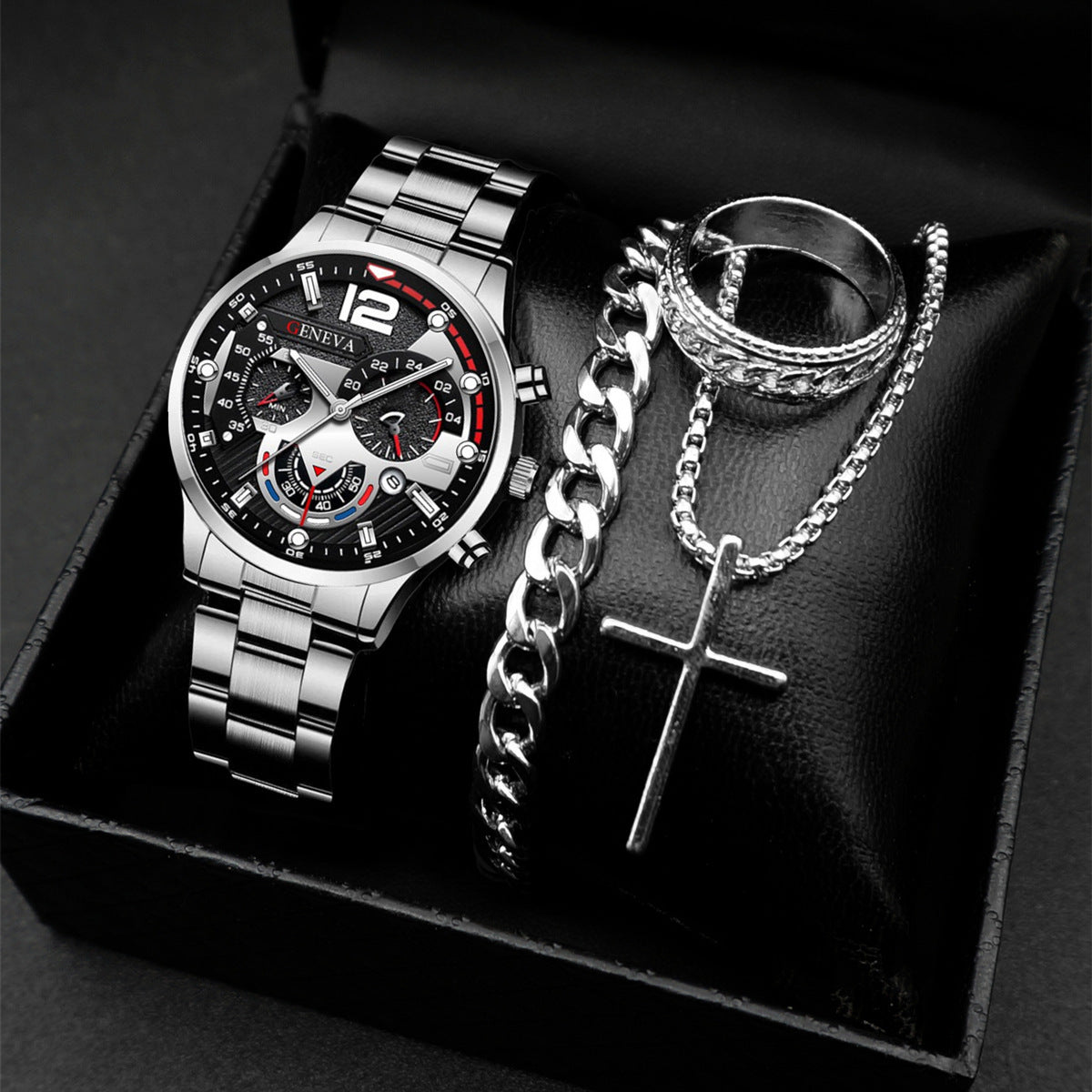 Popular classic fashion men's calendar watch wholesale sports steel band watch watch business cross-border set combination
