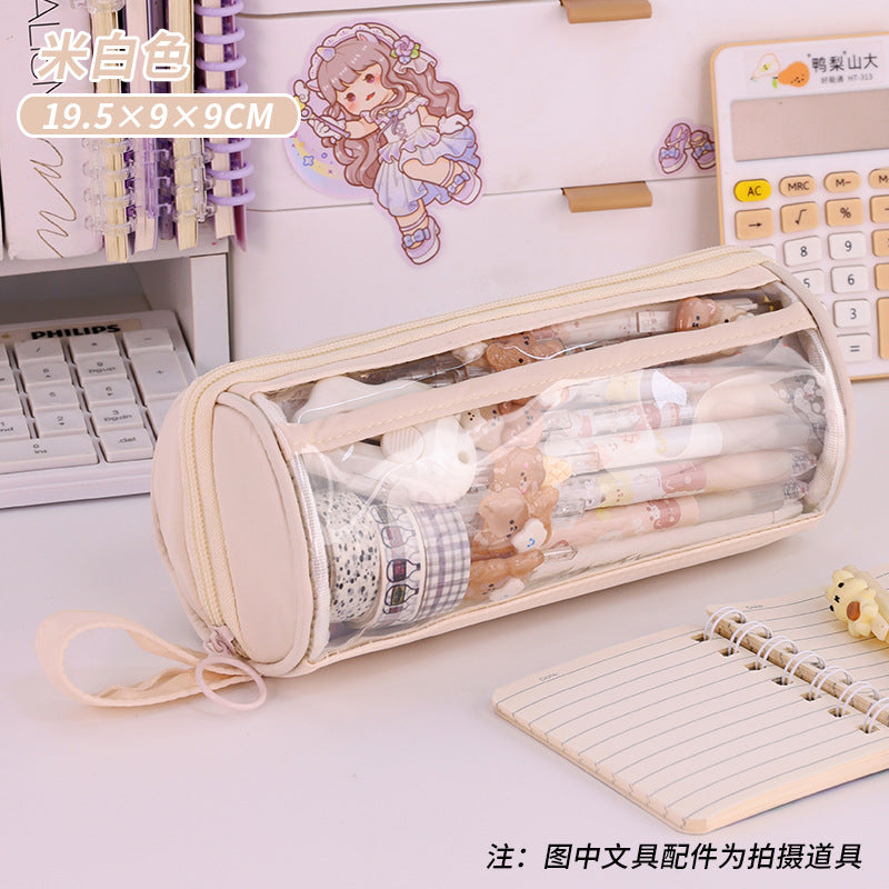 School opening season cylinder transparent pencil case, high-value multi-functional pencil case for primary and secondary school students, large-capacity stationery box by My Store
