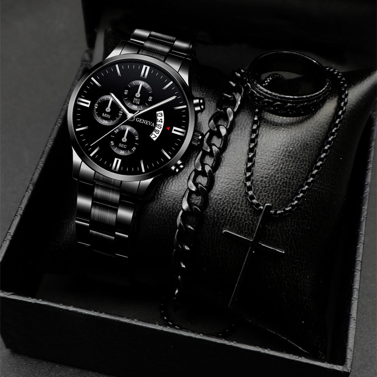 Popular classic fashion men's calendar watch wholesale sports steel band watch watch business cross-border set combination