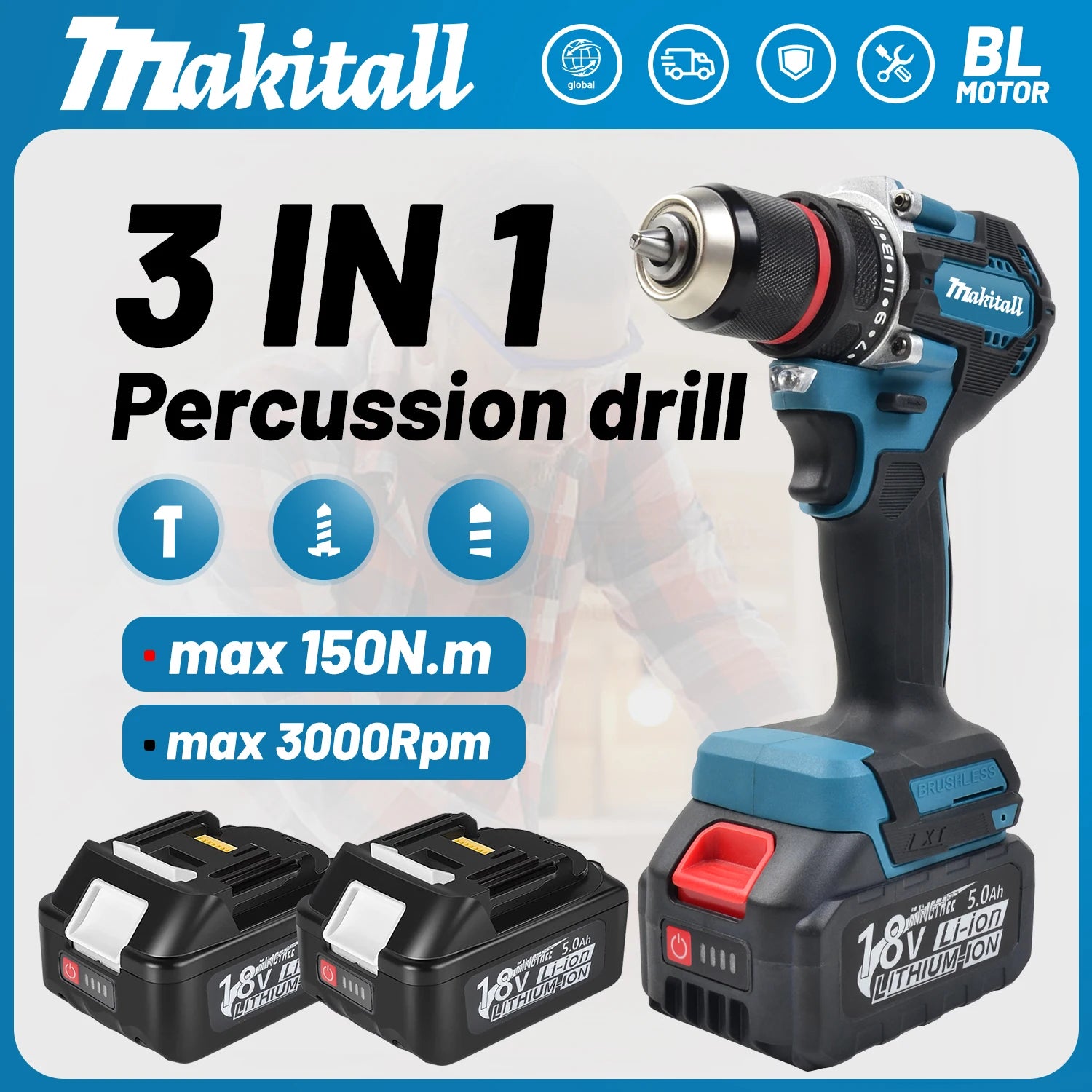 for Makita DDF487 Screwdriver Cordless Percussion Drill 18V Electric Variable Speed Brushless Impact Power Tools Power Drill by My Store