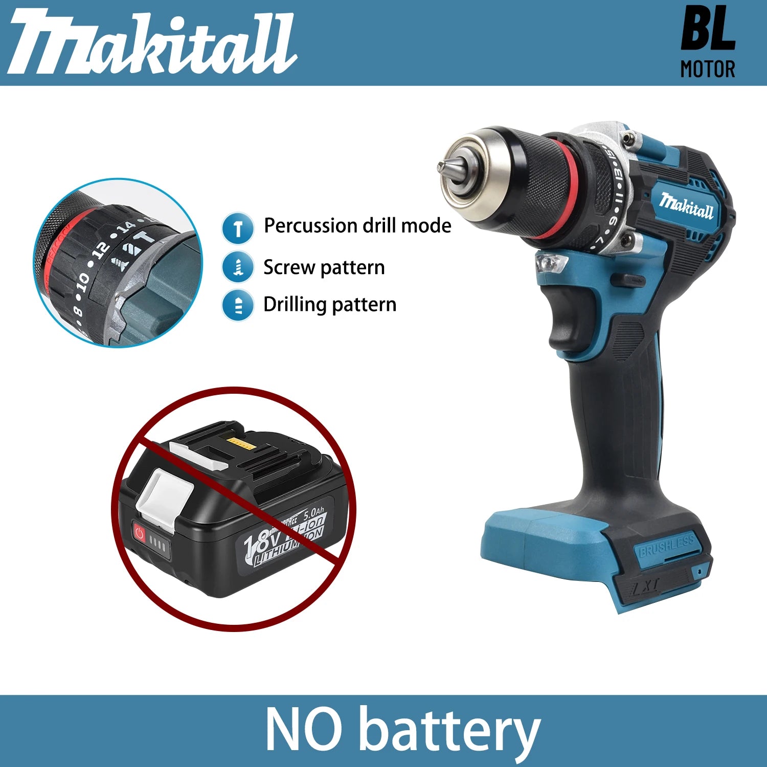 for Makita DDF487 Screwdriver Cordless Percussion Drill 18V Electric Variable Speed Brushless Impact Power Tools Power Drill by My Store