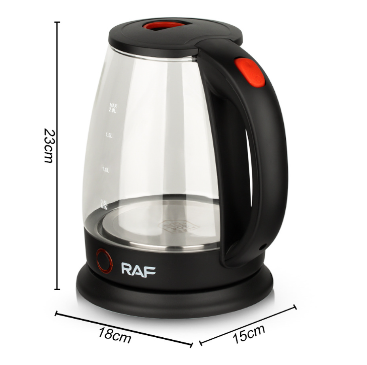RAF European regulation household electric kettle automatic power off anti-dry kettle glass visible household kettle 2L by My Store
