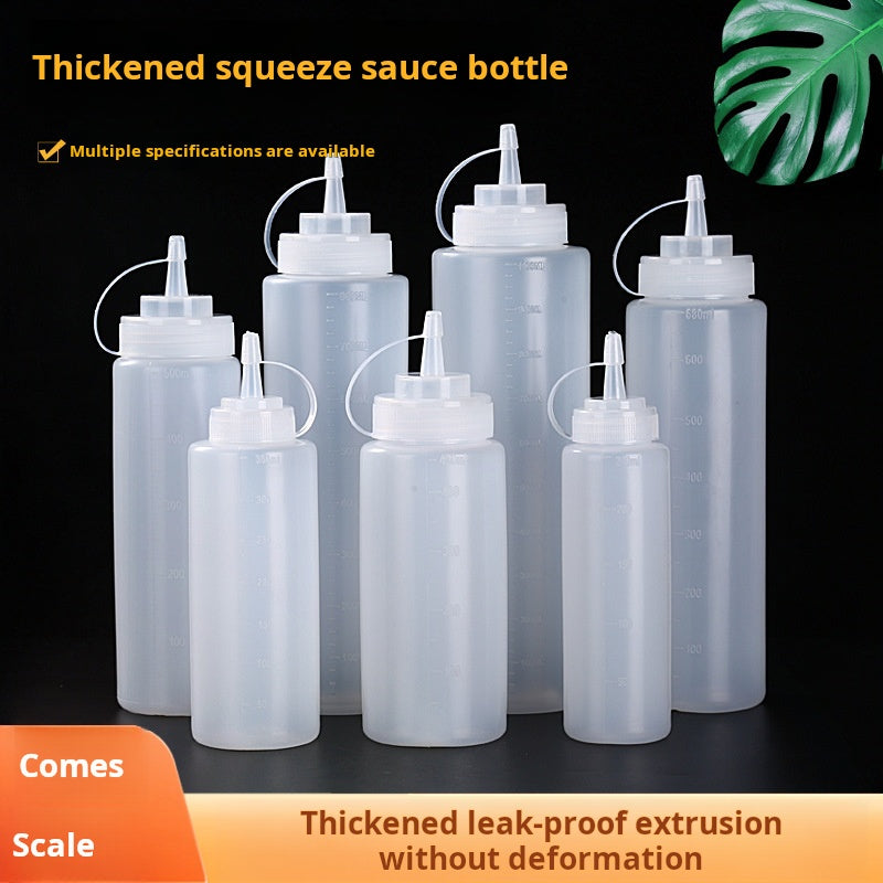 Wholesale extruded sauce bottles, multi-specification salad bottles with scales and lids, tomato sauce squeeze bottles, plastic needle-spout bottles