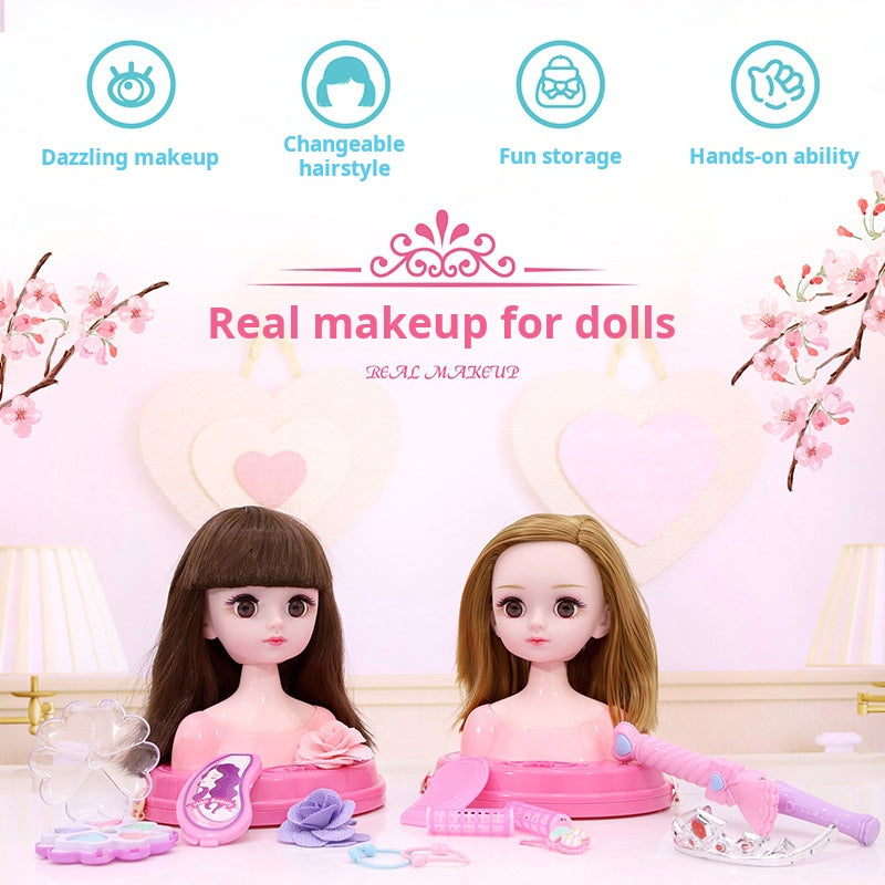 Play house makeup doll comb hair girls children toys wig dressing set princess sixth birthday gift