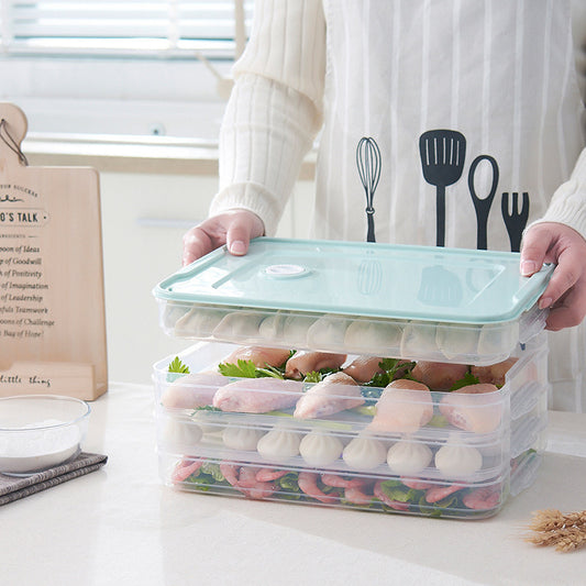 Refrigerator Storage Box Multi-Layer Dumpling Box Household Plastic Transparent Large Food Preservation Box Dumpling Tray With Lid by eprolo
