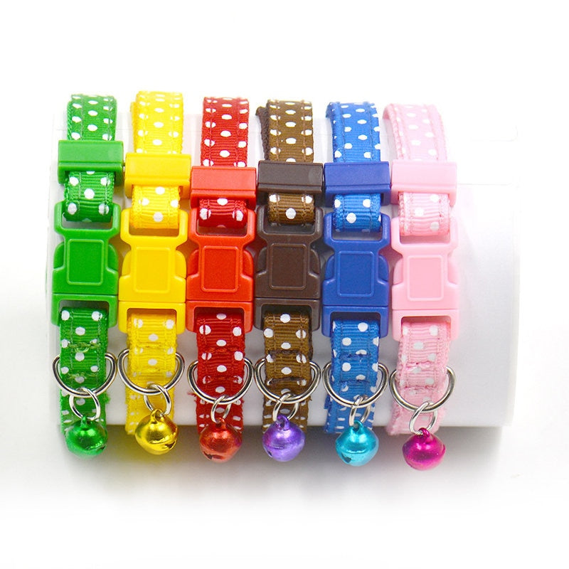 Collier réglable à pois pour petit chien, chat, chiot, fournitures pour animaux de compagnie, avec clochette, 6 couleurs