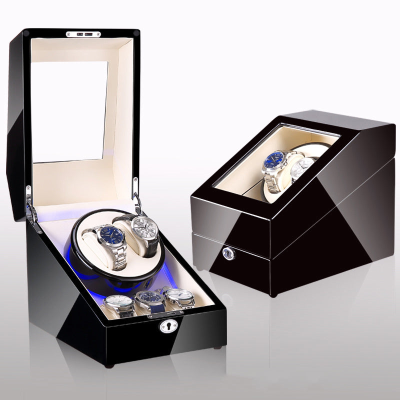 Boîte à remontoir de montre, shaker de montre, boîte de rangement, lumière LED, couvercle ouvert et arrêté, shaker de montre