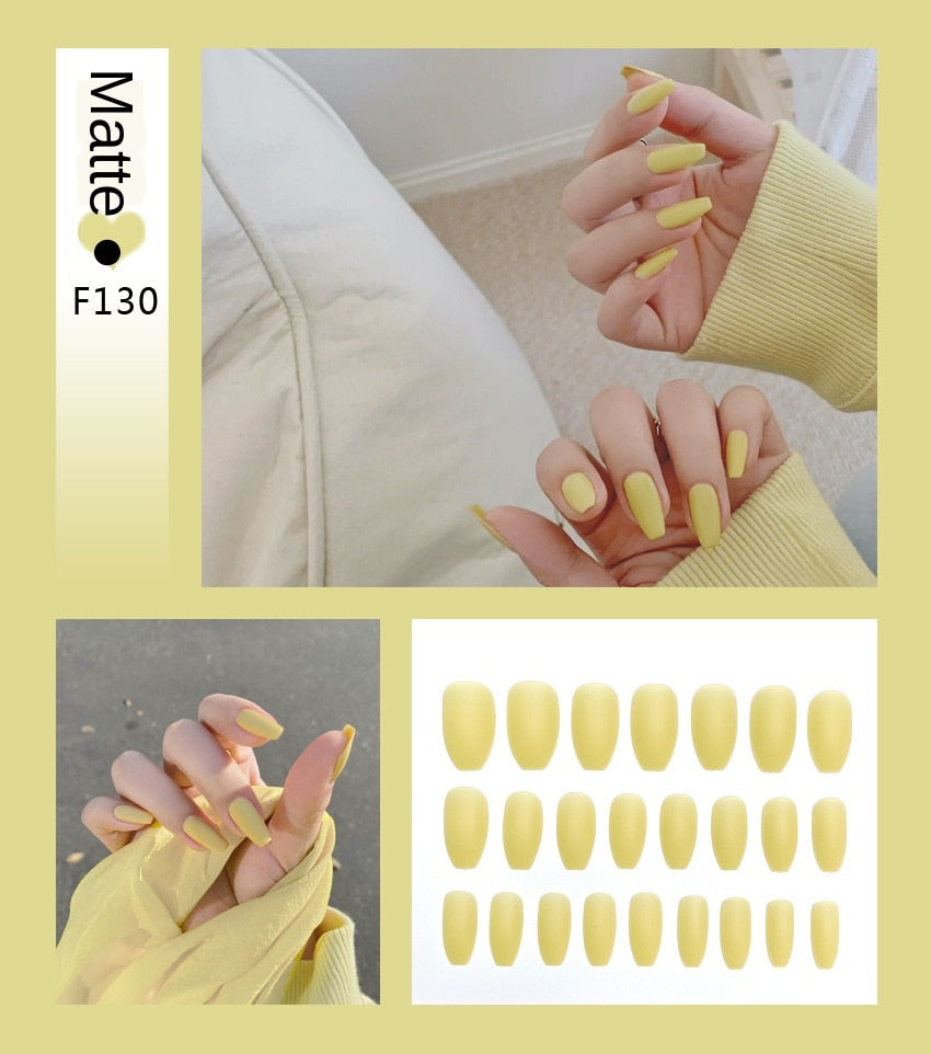 Nail Art Fake Nails Stiletto Tips Clear Press on Long False with Glue Coffin Stick Display Full Cover Artificial Designs Matte by eprolo