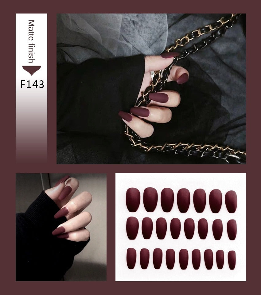 Nail Art Fake Nails Stiletto Tips Clear Press on Long False with Glue Coffin Stick Display Full Cover Artificial Designs Matte by eprolo