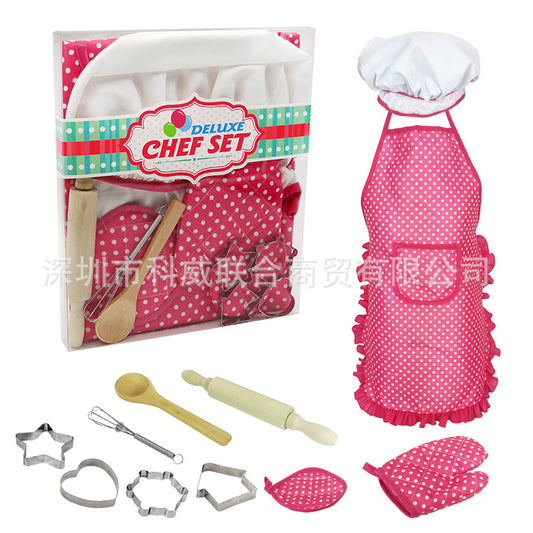 Kids play house, kitchen, baking toys, cooking, cooking, cake, apron, gloves, hat set, ice cream