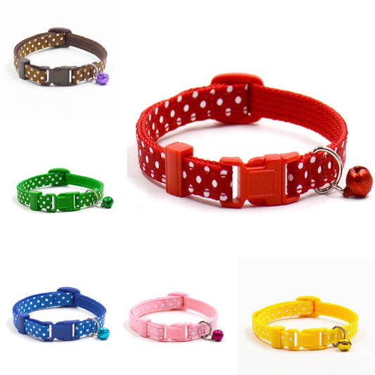 1Pc Adjustable Dot Printed Little Dog Collars Cat Puppy Pets Supplies With Bell 6 Colors