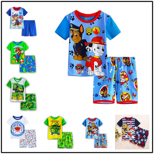 Summer Boys Cartoon Short Sleeve Puppy Loungewear Baby Underwear Pajamas Set T011